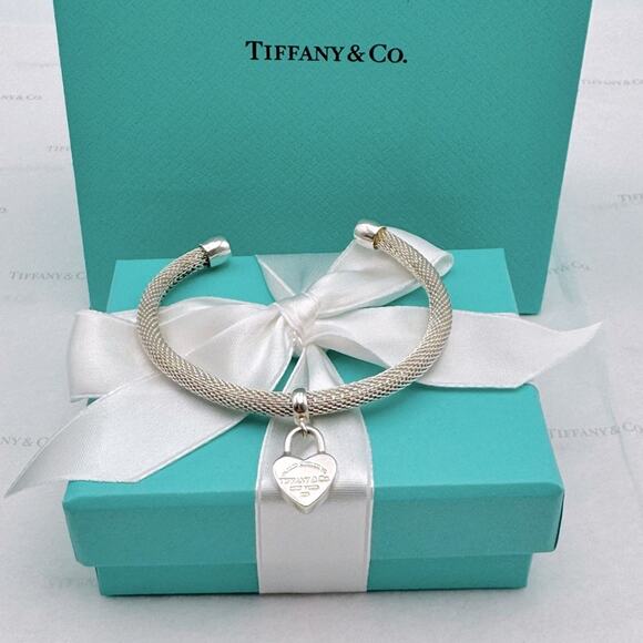 Tiffany & Co. Return to Tiffany Mesh Cuff Bangle Bracelet Sterling Silver W/ Box - Picture 5 of 9